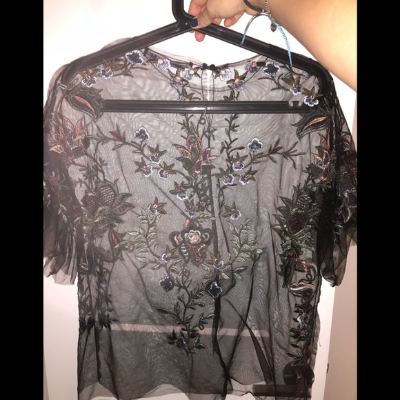 Sheer Black Flower Top - Picture 2 of 3
